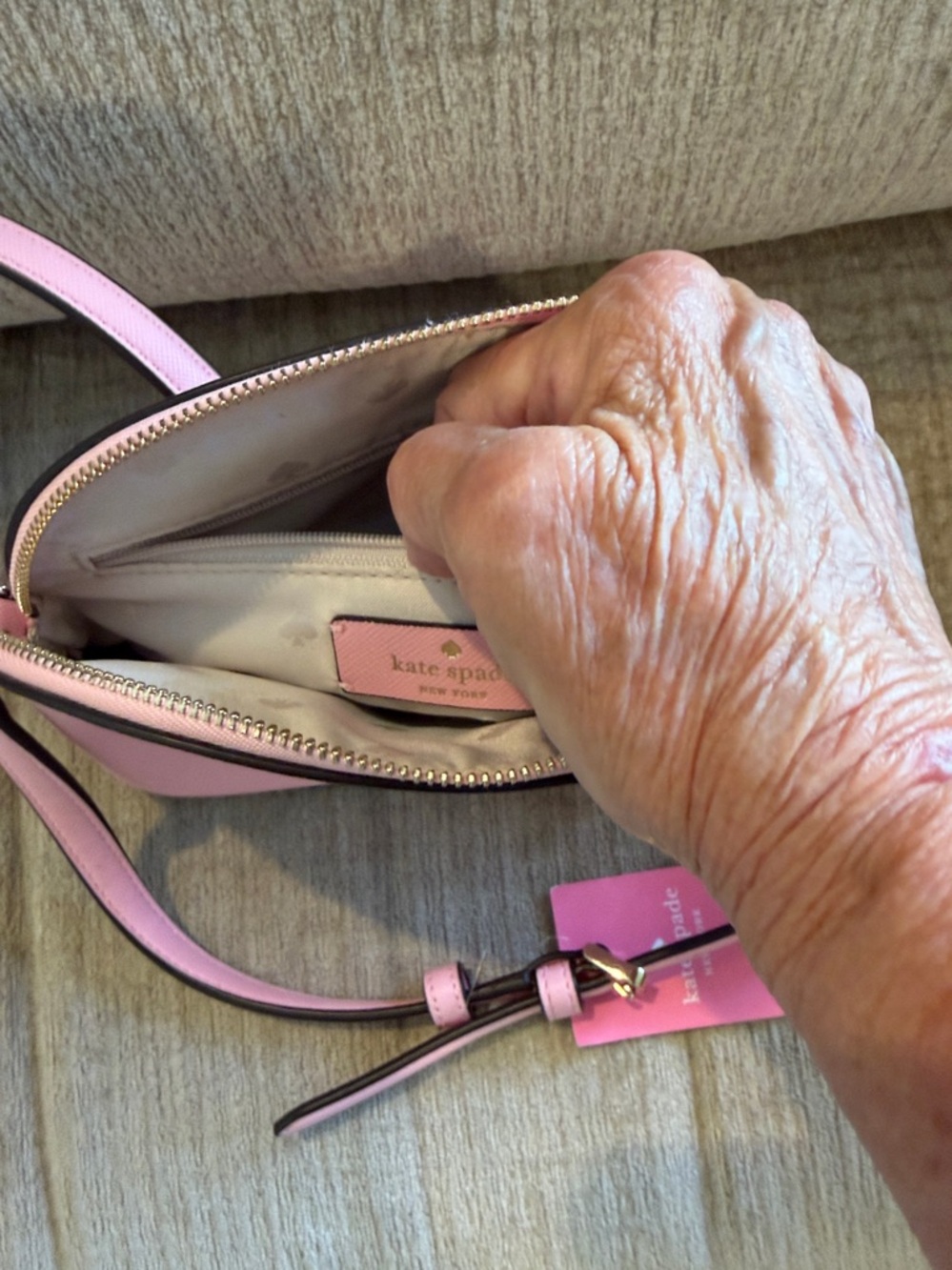 Kate Spade Pink small domed Crossbody Crossbody Bag Saffiano 7 1/2 by 6 new - Picture 10 of 12
